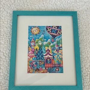 NEW RARE DISNEY SMALL WORLD PRINT IN SHINING BLUE FRAME